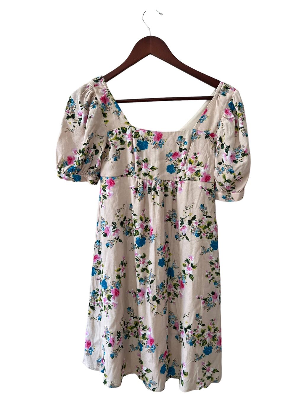 Floral puff short sleeve Milkmaid Mini Dress XS